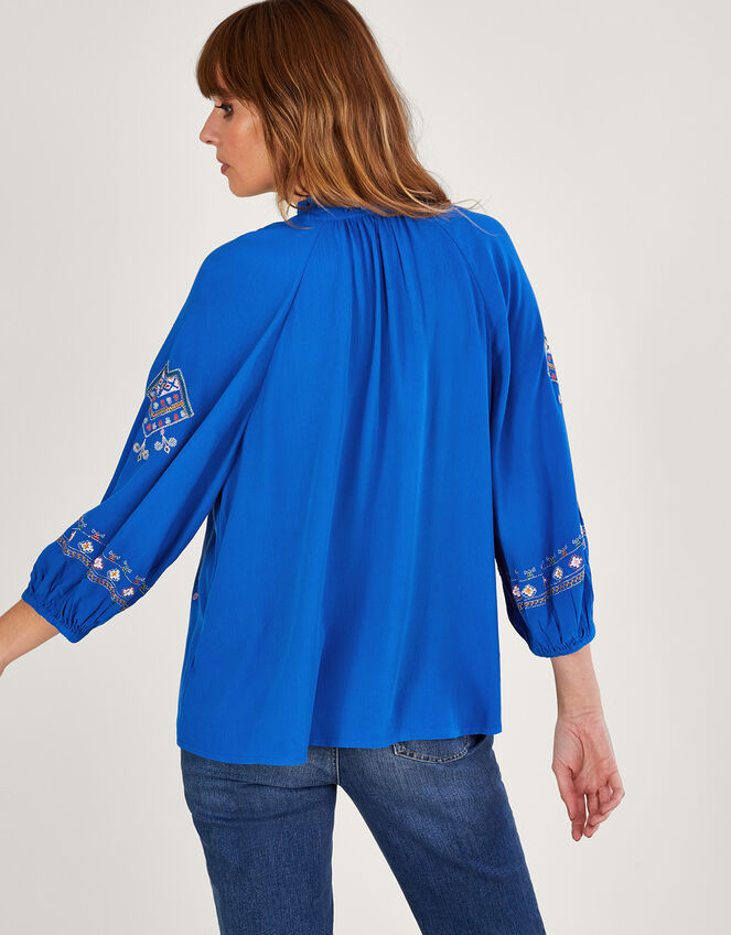 Iva Embroidered Blouse in Sustainable Viscose, Blue (BLUE), large