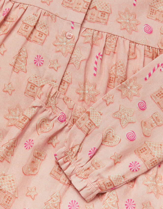 Gingerbread Print Long Christmas Pyjamas Set, Pink (PINK), large