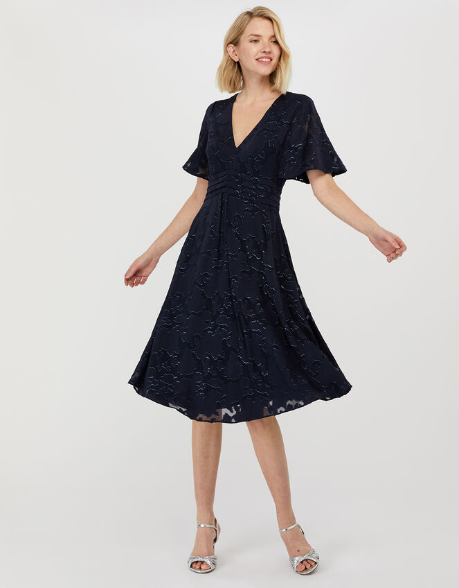 Laurina Burnout Pattern Short Dress, Blue (NAVY), large