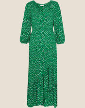 Polka Dot Jersey Dress, Green (GREEN), large