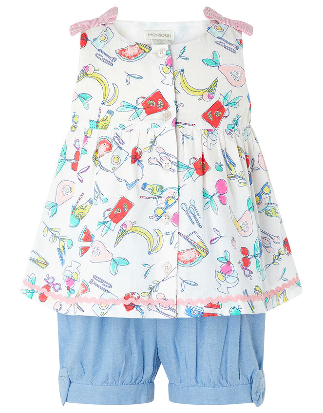 Baby Fleur Tunic and Shorts Set in Pure Cotton, Ivory (IVORY), large