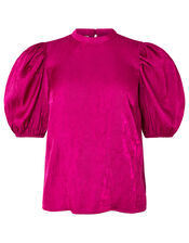 Cassidy Crinkle Puff Sleeve Blouse, Pink (PINK), large