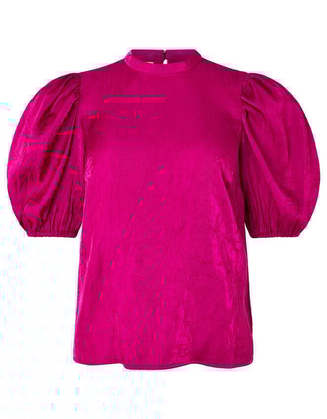 Cassidy Crinkle Puff Sleeve Blouse, Pink (PINK), large
