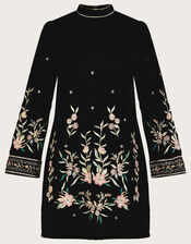 Nikki Velvet Embroidered Tunic Dress, Black (BLACK), large