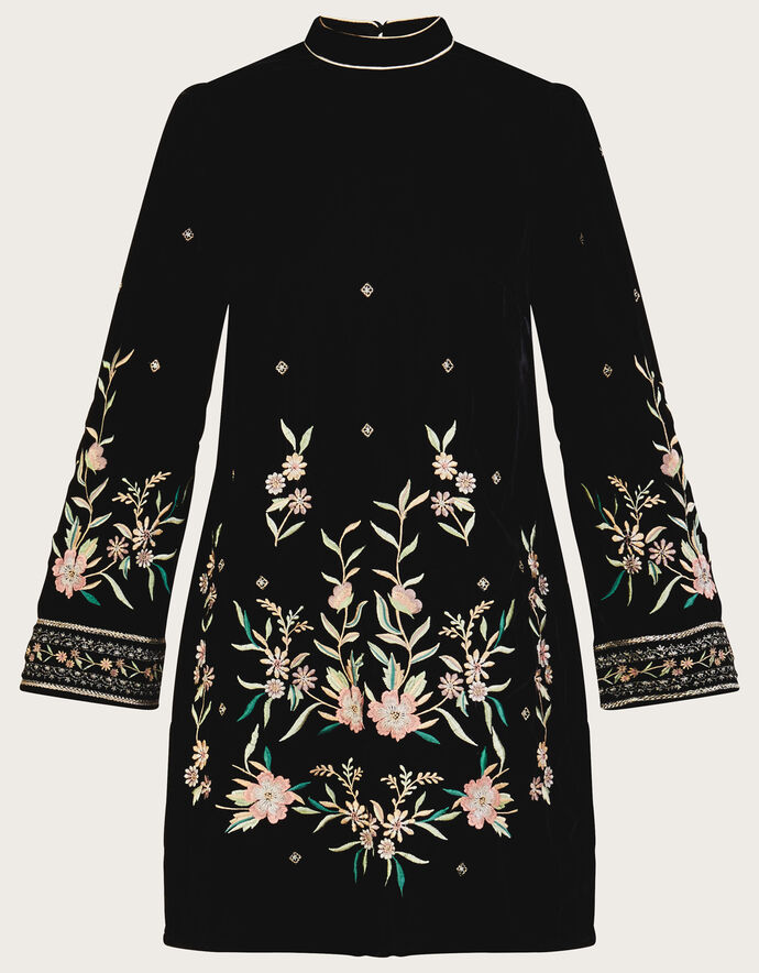 Nikki Velvet Embroidered Tunic Dress Black