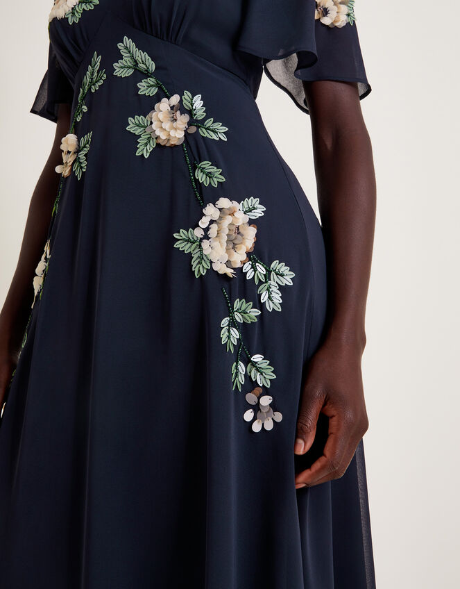 Cora Floral Embellished Midi Tea Dress, Blue (NAVY), large