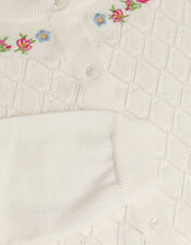 Floral Embroidered Pointelle Cardigan, Ivory (IVORY), large