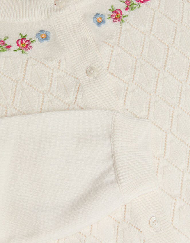 Floral Embroidered Pointelle Cardigan, Ivory (IVORY), large