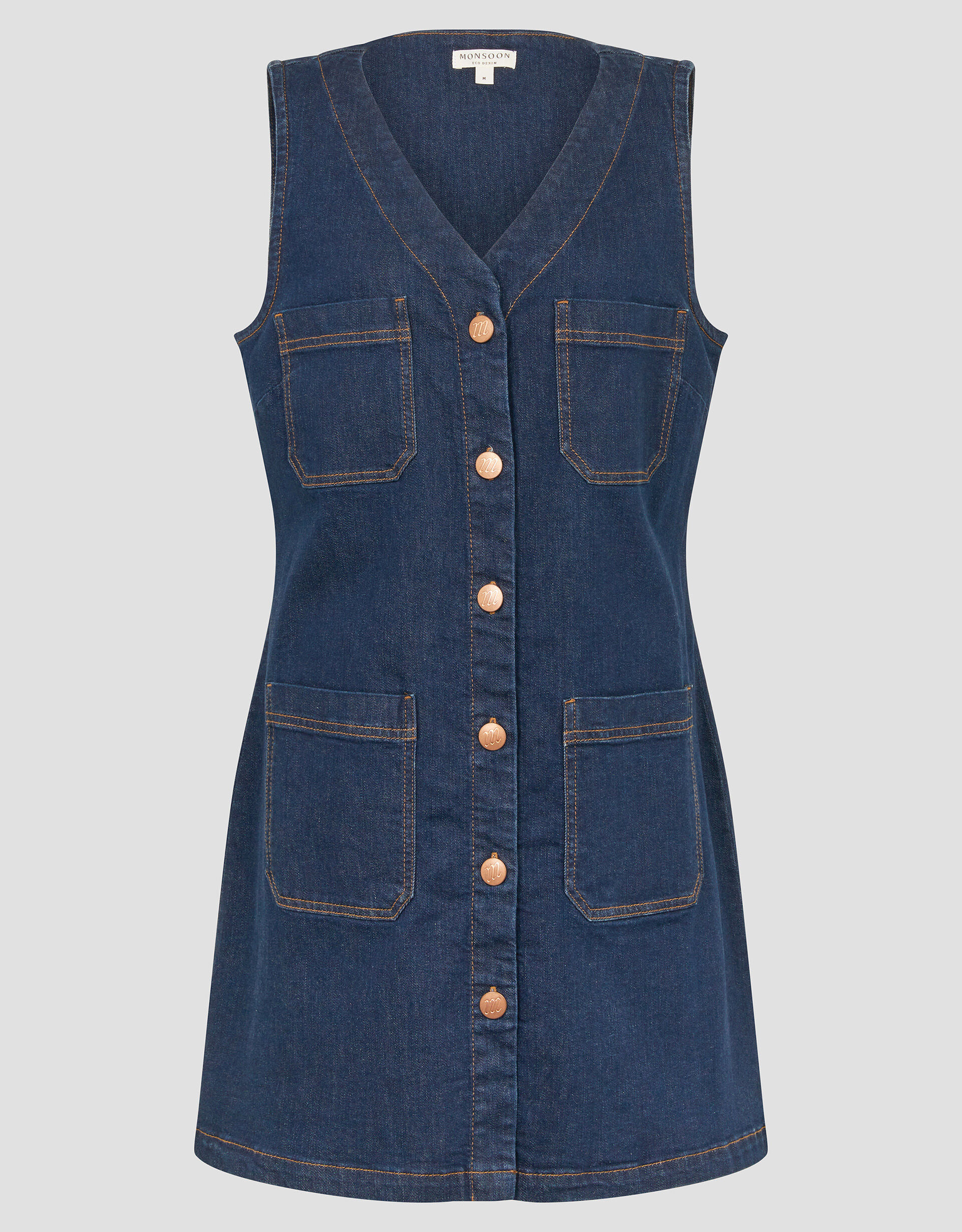 Pia Denim Pinafore Mini Dress Blue