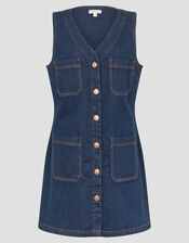 Pia Denim Pinafore Mini Dress, Blue (INDIGO), large