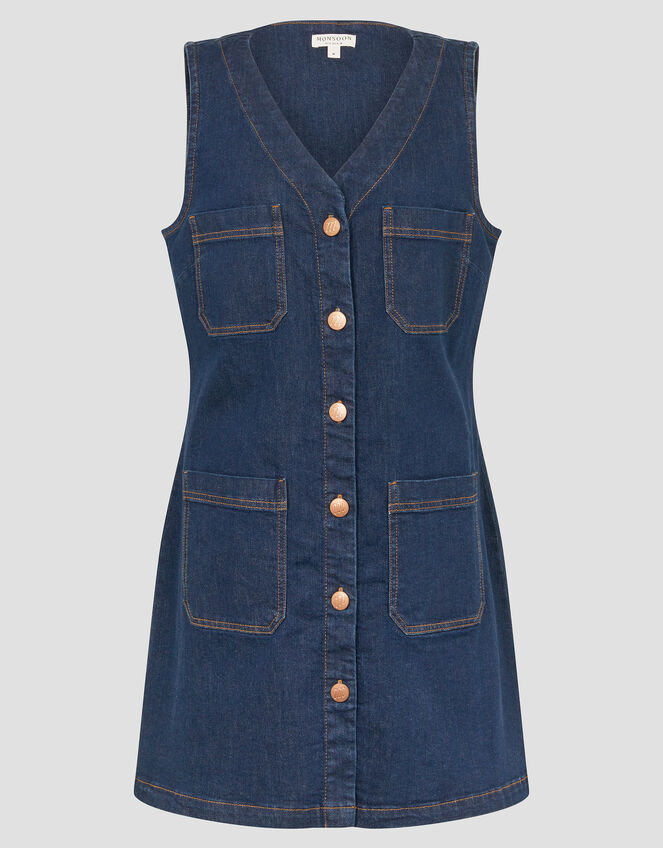 Pia Denim Pinafore Mini Dress, Blue (INDIGO), large