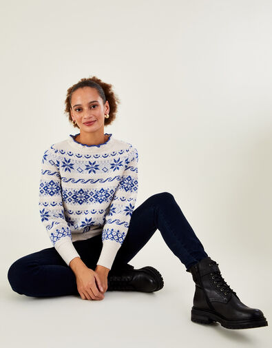 Snowflake Knit Jumper , Blue (COBALT), large