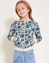 Floral Quilted Bomber Jacket, White (WHITE), large