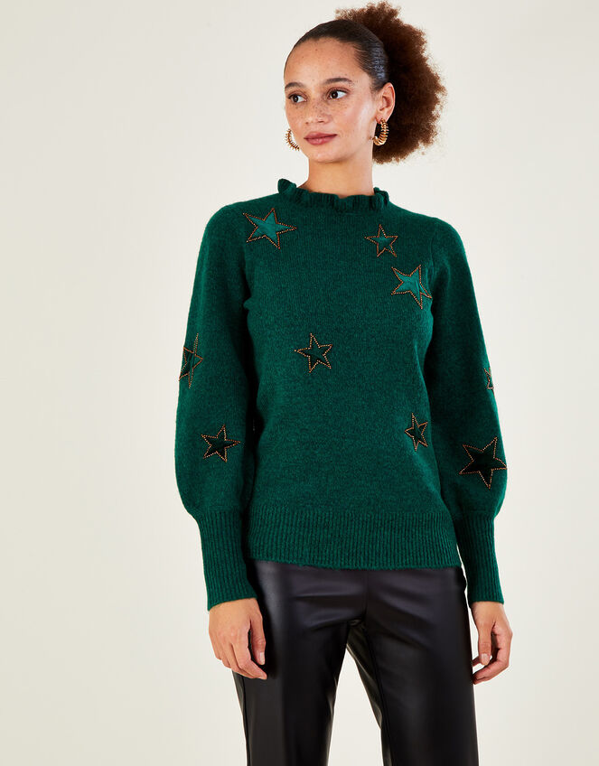 Velvet Star Jumper with Recycled Polyester, Green (GREEN), large