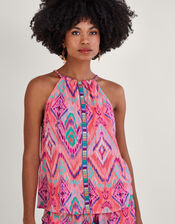 Ikat Print Tape Halter Cami Top in LENZING™ ECOVERO™, Orange (CORAL), large