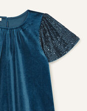 Sequin Velvet Swing Dress, Teal (TEAL), large