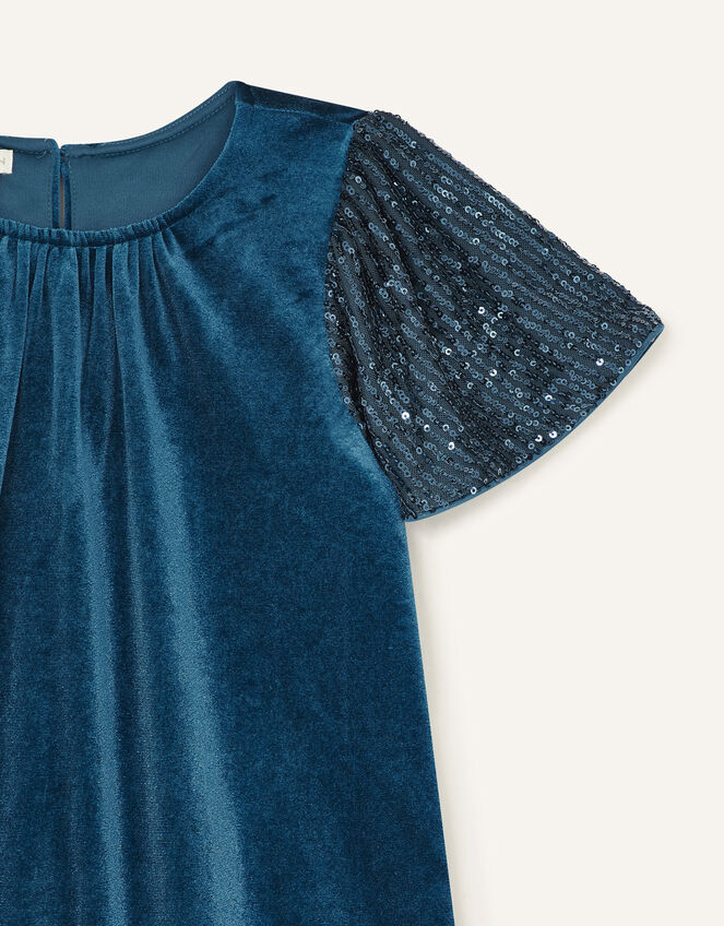 Sequin Velvet Swing Dress, Teal (TEAL), large