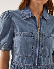 Adeena Zip Denim Mini Dress, Blue (DENIM BLUE), large