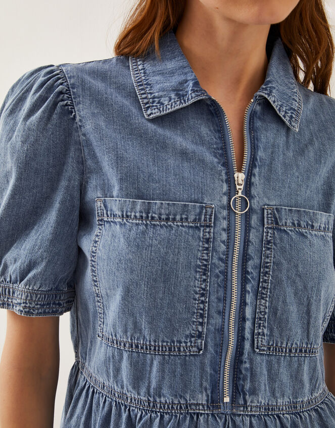 Adeena Zip Denim Mini Dress, Blue (DENIM BLUE), large