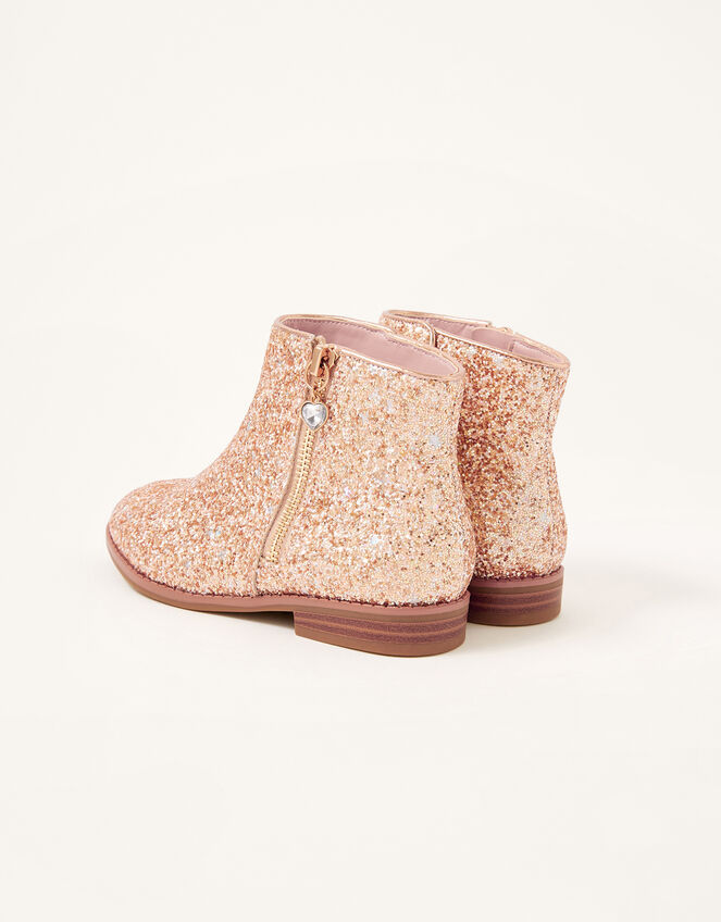 Side Zip Glitter Boots, Gold (ROSE GOLD), large