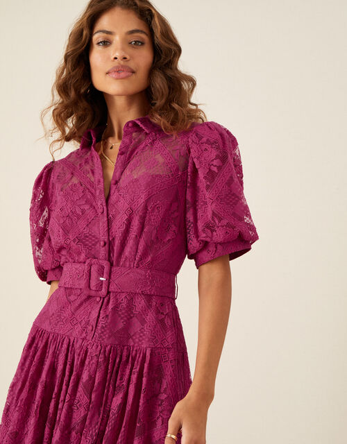 Leila Lace Shirt Dress, Red (BERRY), large