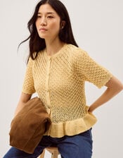 Shea Short Sleeve Ruffle Knit Cardigan, Yellow (YELLOW), large