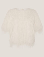 Tori Short Sleeve Fringe Top, Ivory (IVORY), large