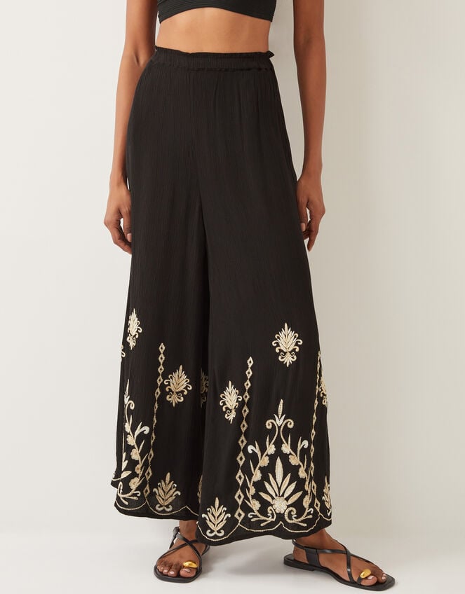 Saffron Embroidered Wide Leg Trousers, Black (BLACK), large