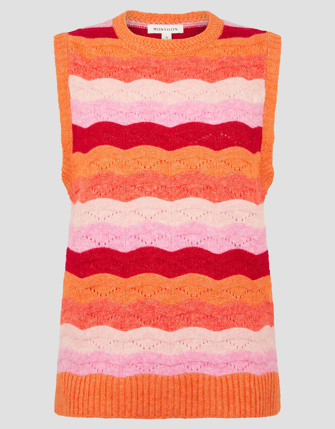 Sasha Scallop Stripe Knitted Vest, Pink (PINK), large
