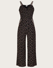 Dot Print Shirred Jumpsuit in LENZING™ ECOVERO™, Black (BLACK), large