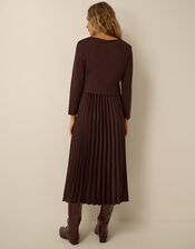 Petra Jersey Pleated Midi Dress, Brown (CHOCOLATE), large