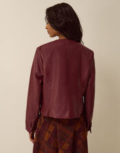 Penelope Scallop Faux Leather Jacket, Red (BERRY), large