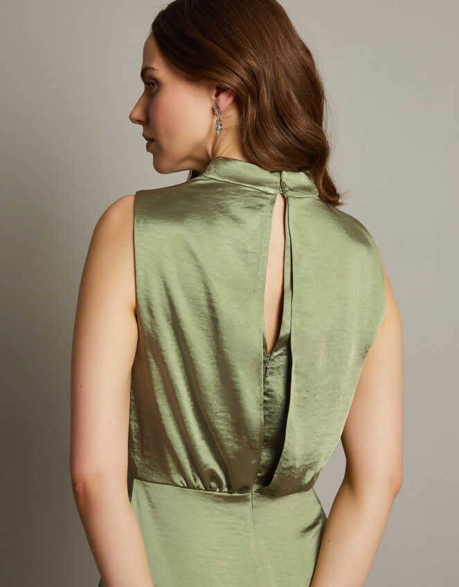 Livia Satin Cowl Halter Midi Dress, Green (SAGE), large