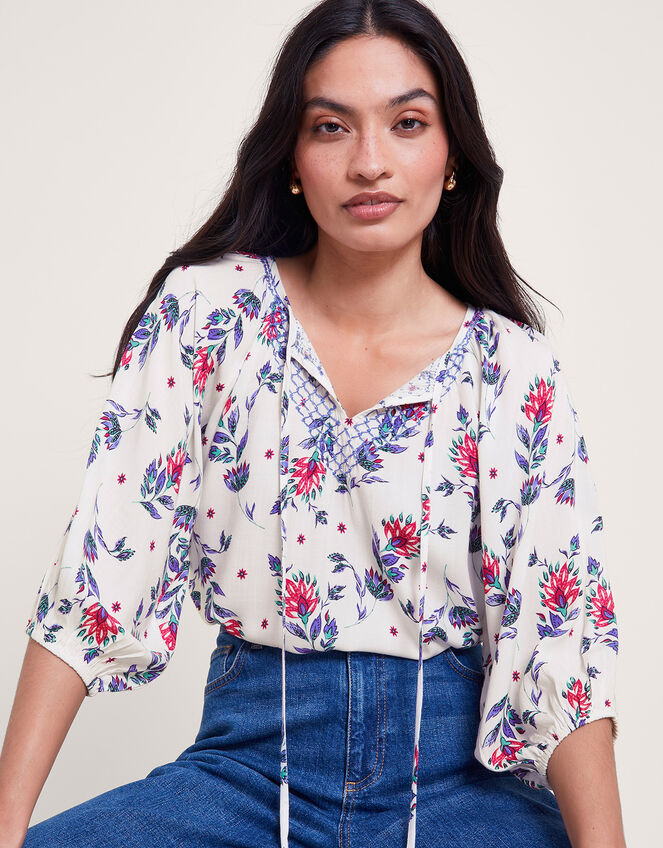 Aldina Floral Print Top, Ivory (IVORY), large