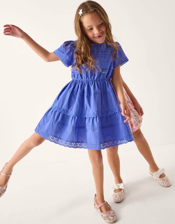 Broderie Tiered Dress, Blue (BLUE), large