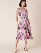 Millicent Floral Print and Lace Dress, Nude (NUDE), large