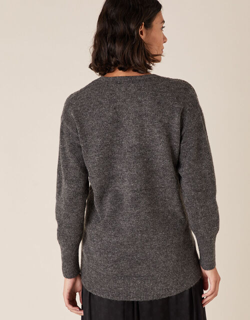 Floral Bead Knit Jumper with Recycled Fabric Grey Jumpers Monsoon UK.