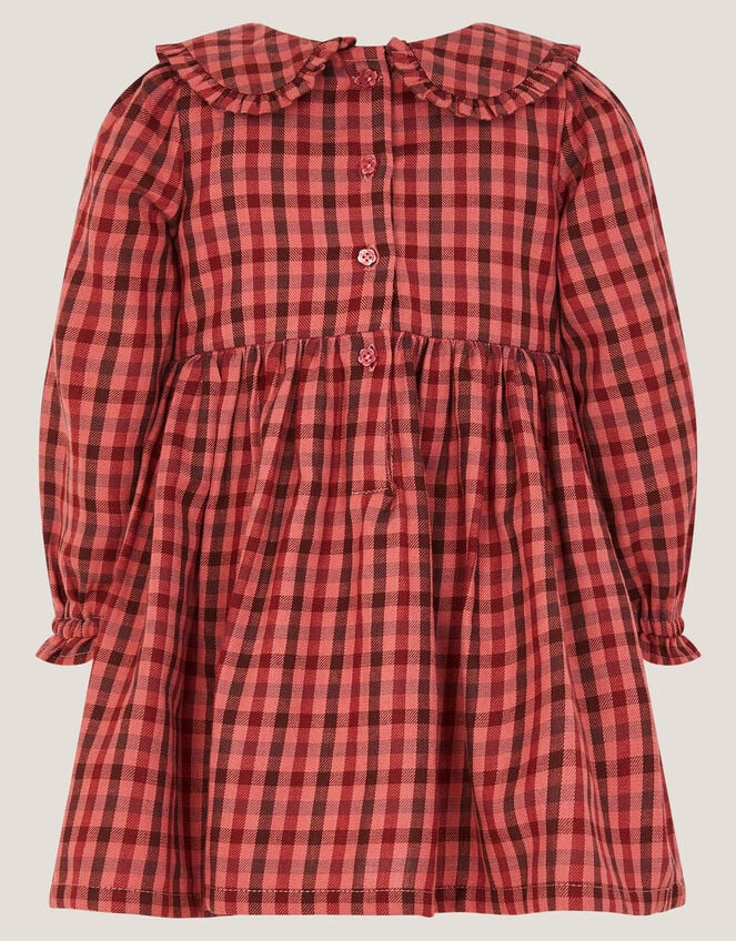 Baby Check Long Sleeve Shirred Dress, Brown (BROWN), large