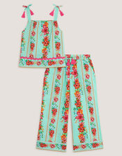 Vintage Floral Tank Top & Trousers Set, Blue (AQUA), large