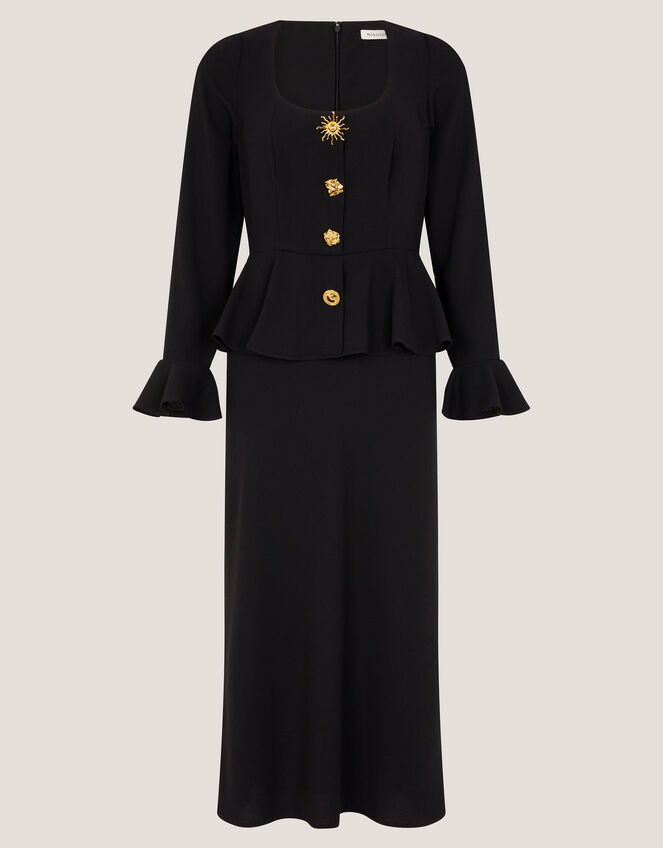 Willow Statement Button Midi Dress, Black (BLACK), large