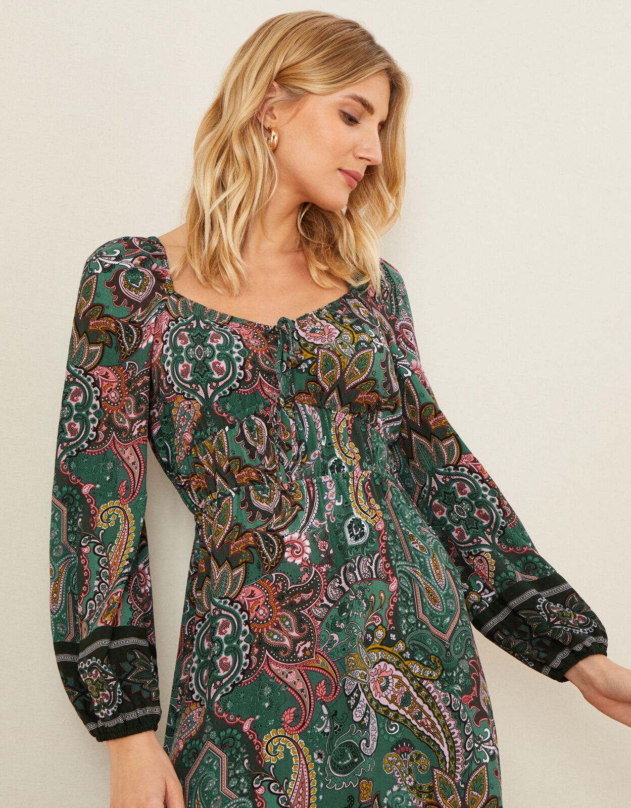 green paisley dress