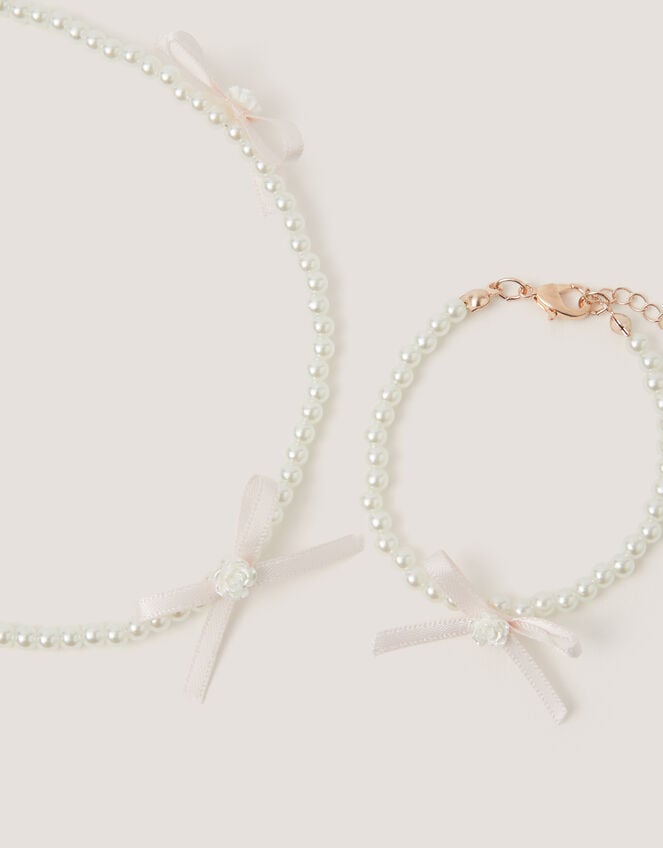 Rose Bow Pearl Necklace & Bracelet Set, , large