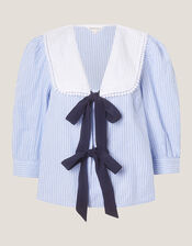 Xenia Tie Front Stripe Blouse, Blue (BLUE), large
