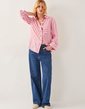 Tyra Linen-Blend Stripe Shirt, Pink (PINK), large