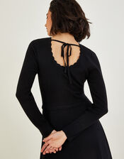 Tie Back Scallop Neck Dress with LENZING™ ECOVERO™, Black (BLACK), large