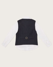 Mini Check Three-Piece Waistcoat and Shirt Set, Blue (NAVY), large