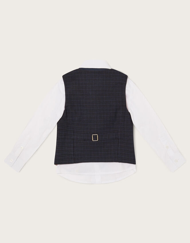 Mini Check Three-Piece Waistcoat and Shirt Set, Blue (NAVY), large