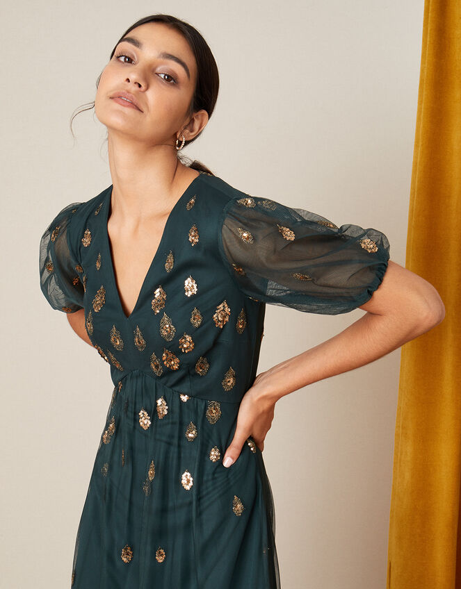 Siobhan Embellished Midi Dress, Green (GREEN), large