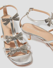Blaire Bow Strappy Heeled Sandals, Silver (SILVER), large