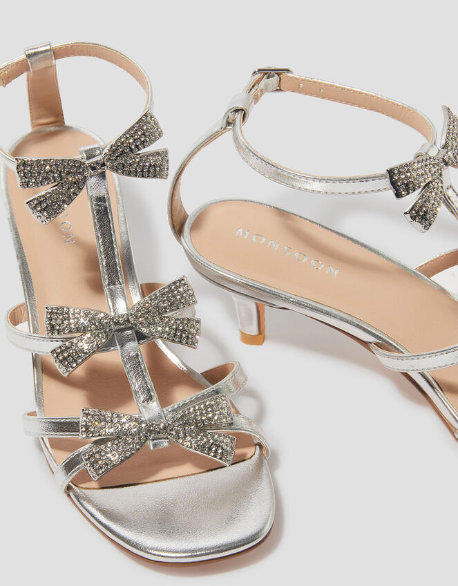 Blaire Bow Strappy Heeled Sandals, Silver (SILVER), large